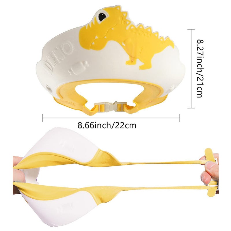 FUNUPUP 2 Pack Kids Shower Cap, Adjustable Toddler Hair Washing Bathing Cap Shield Visor Shampoo Cap Protect Baby Eyes (Dinosaur Red + Dinosaur Yellow) - Image 3